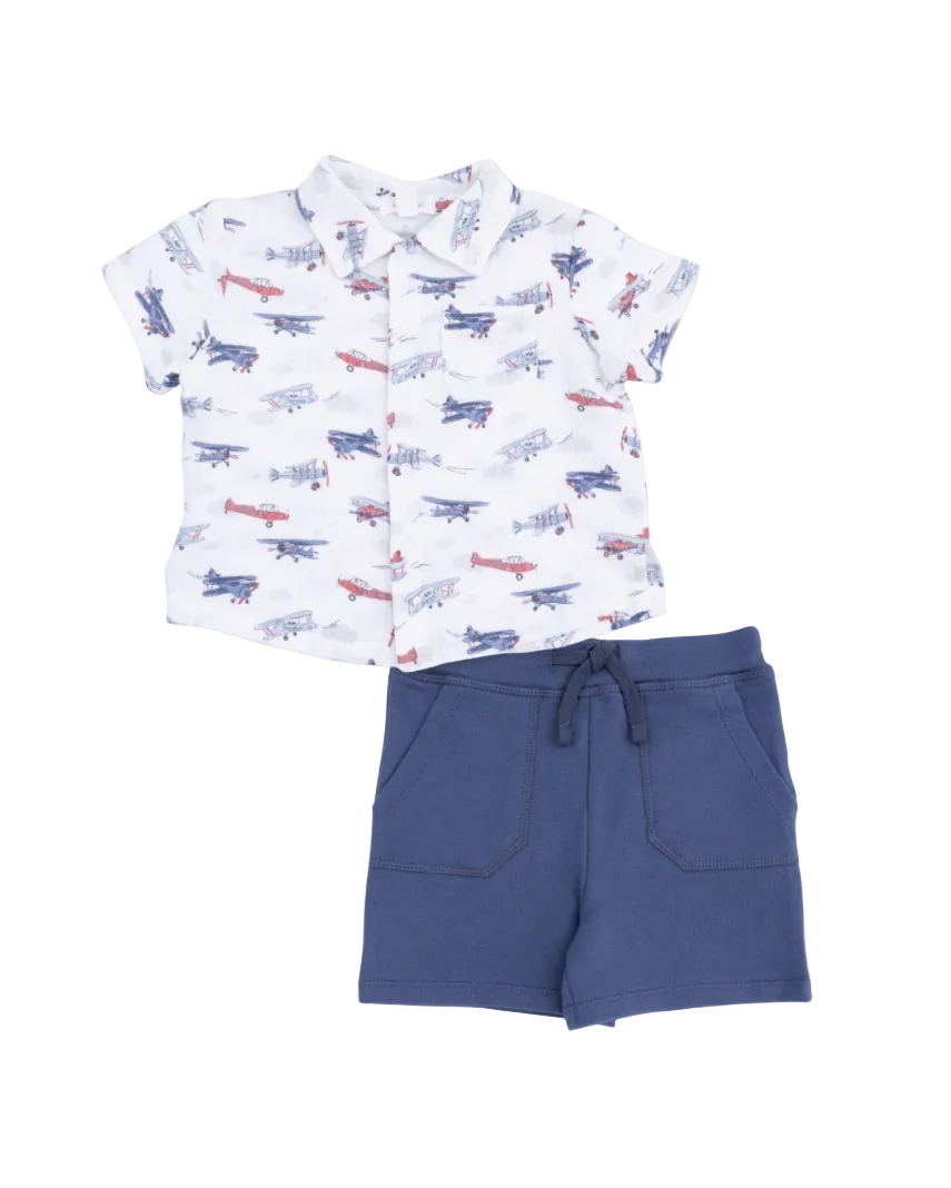 Angel Dear | Vintage Planes Polo Button Up W/Everyday Short | Vagabond | Apparel | Boutique