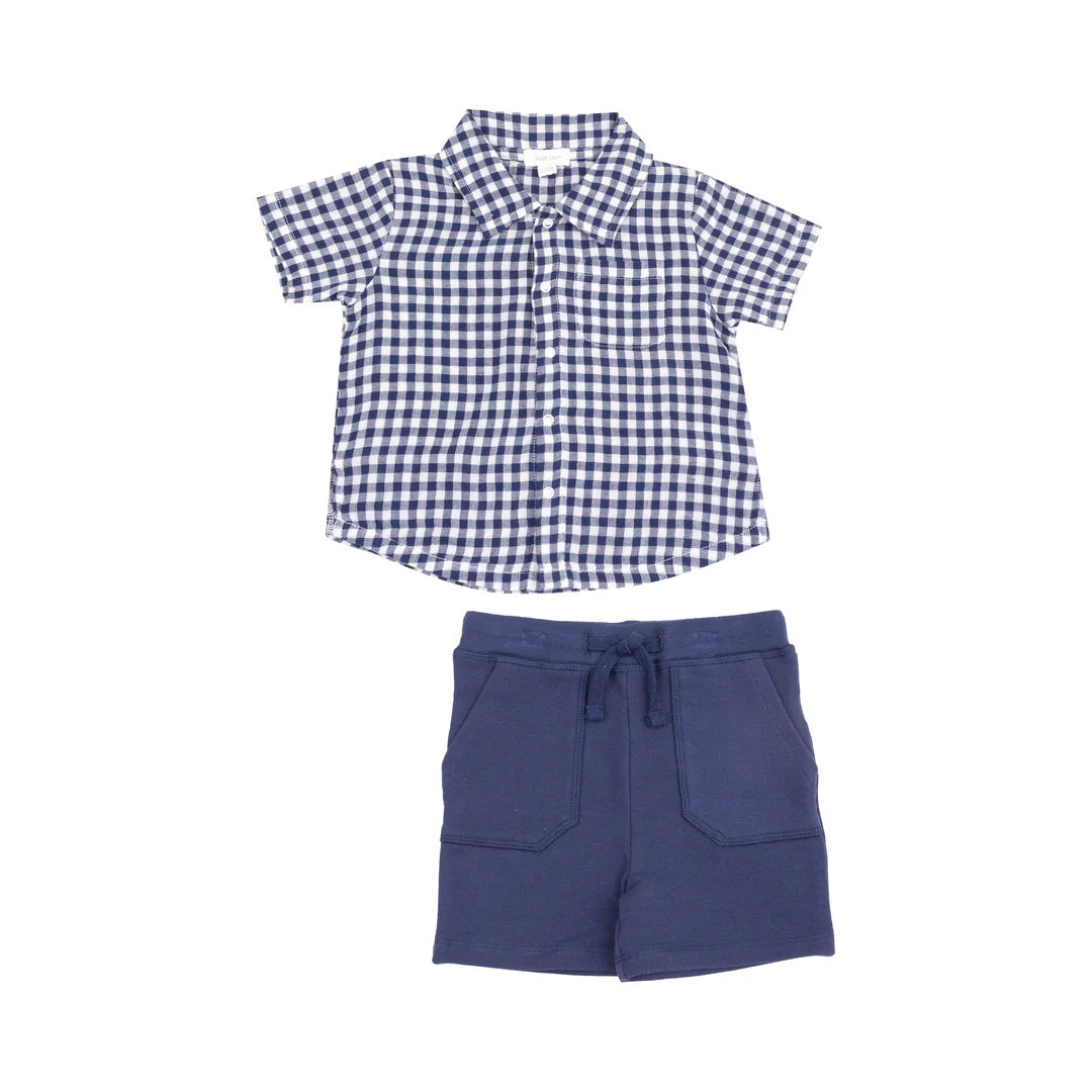 Angel Dear | Gingham Button Down Polo Set | Front | Vagabond | Apparel | Boutique
