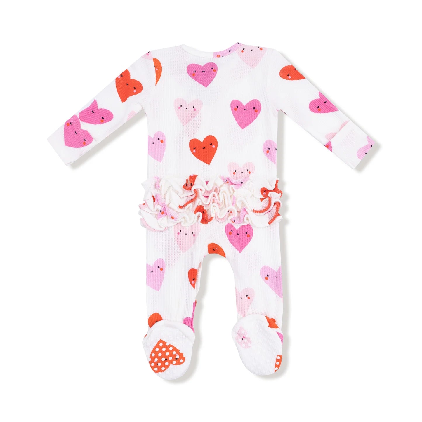 Angel Dear | Happy Hearts 2 Way Ruffle Zipper Footie | Back | Vagabond | Apparel | Boutique