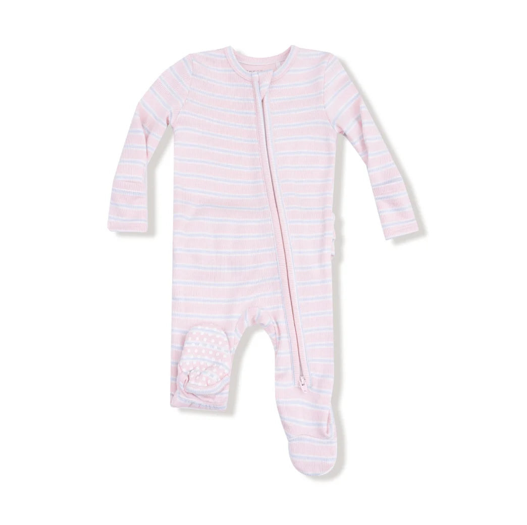 Angel Dear | Basic Multi Stripe Ruffle Back 2 Way Zip Footie | Vagabond | Apparel | Boutique