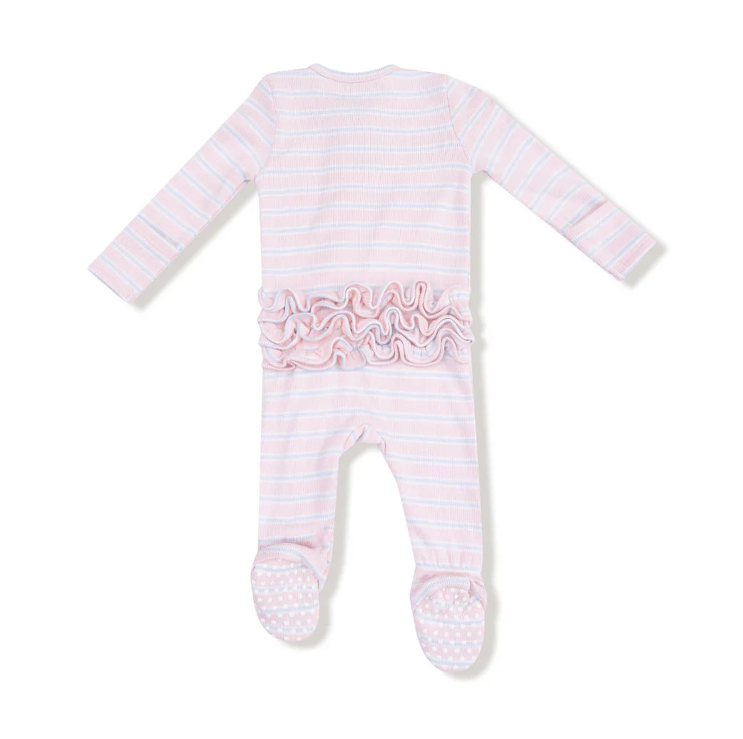 Angel Dear | Basic Multi Stripe Ruffle Back 2 Way Zip Footie | Back | Vagabond | Apparel | Boutique
