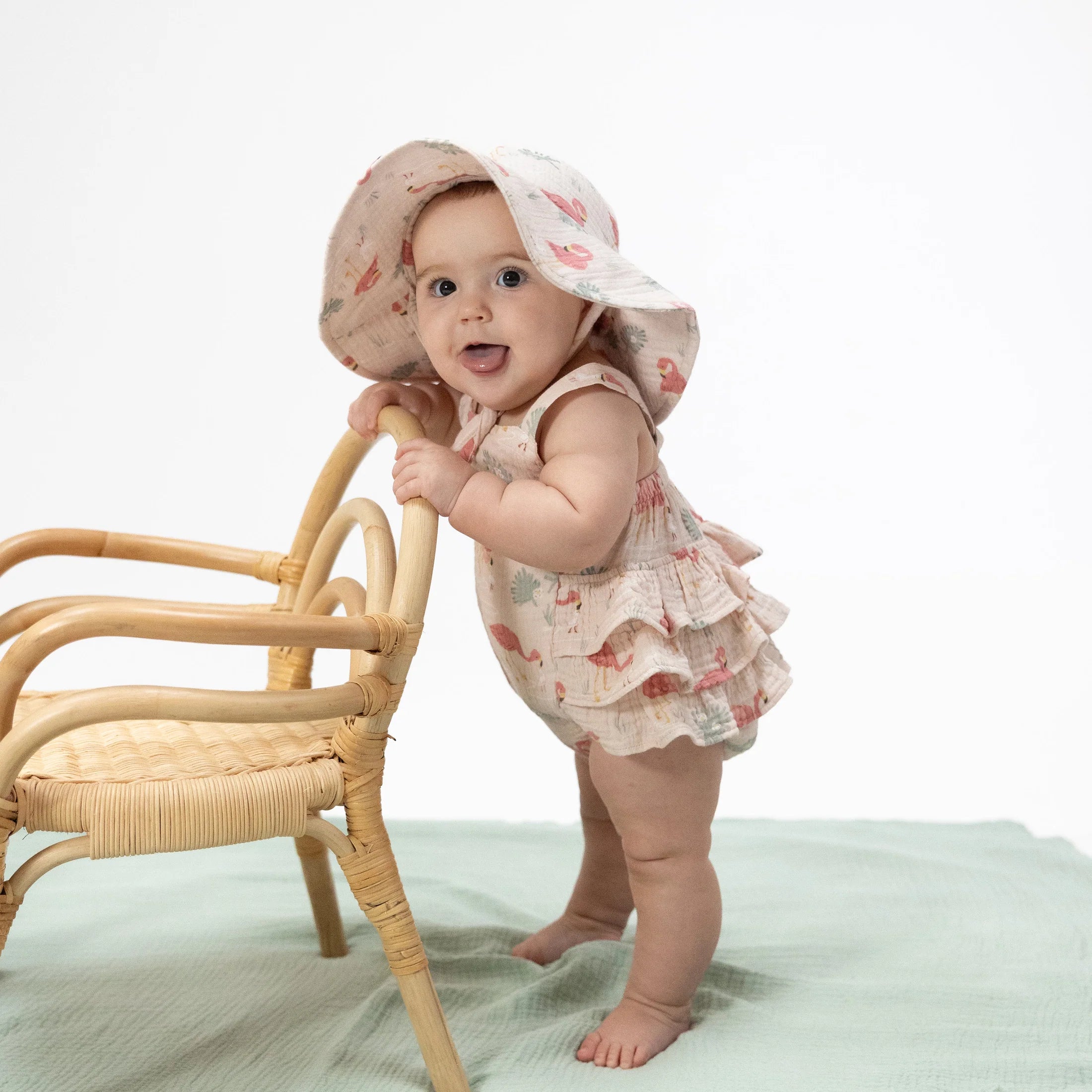 Angel Dear | Flamingos Ruffle Sunsuit | Vagabond | Apparel | Boutique