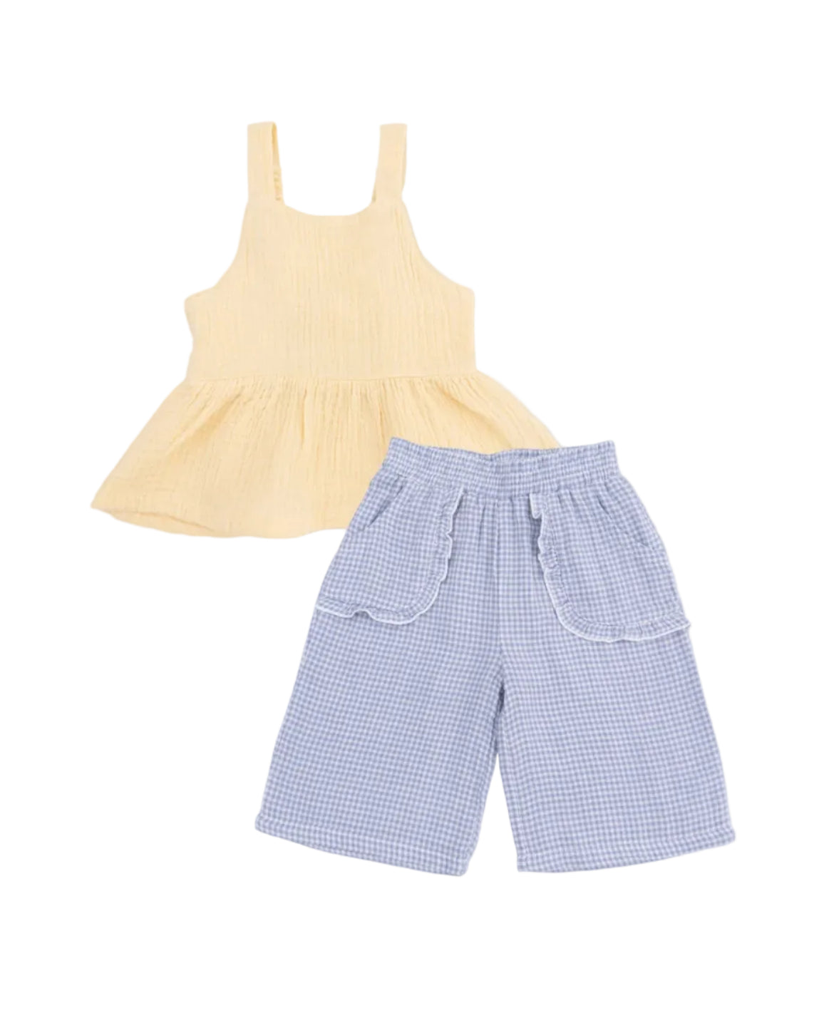 Angel Dear Micro Gingham Blue Blizzard Peplum Tank W/ Wide Leg Pant