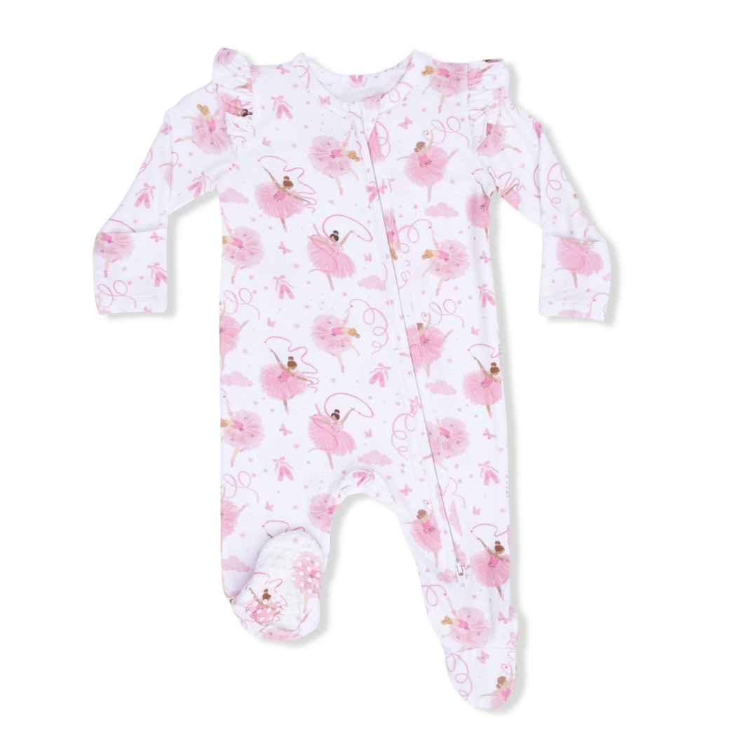 Angel Dear | Ribbon Ballerina 2 Way Ruffle Sleeve Zipper Footie | Front | Vagabond | Apparel | Boutique