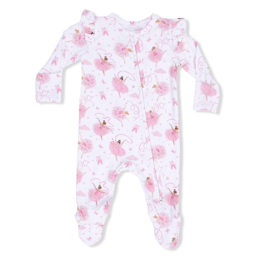 Angel Dear | Ribbon Ballerina 2 Way Ruffle Sleeve Zipper Footie | Vagabond | Apparel | Boutique