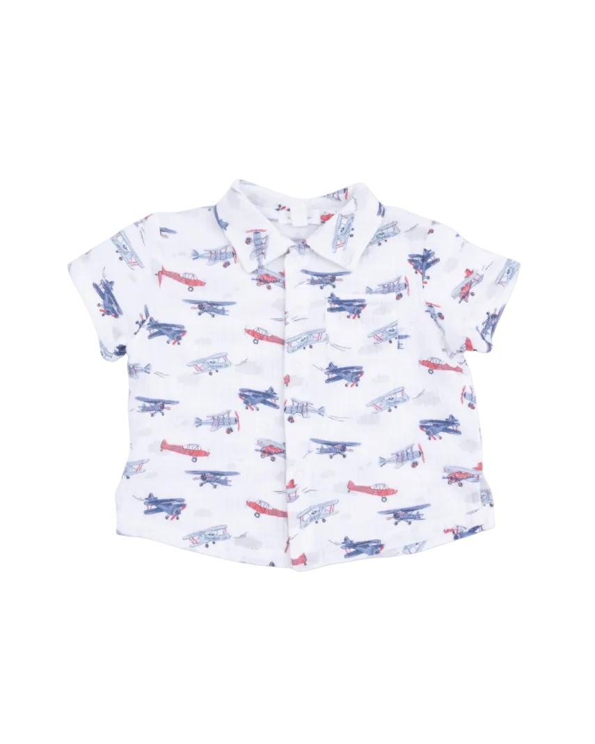 Angel Dear | Vintage Planes Polo Button Up W/Everyday Short | Top | Vagabond | Apparel | Boutique