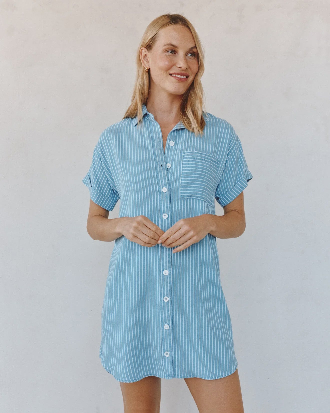 Bella Dahl |  Roll Sleeve Pocket Shirt Dress Stripe | Vagabond | Apparel | Boutique