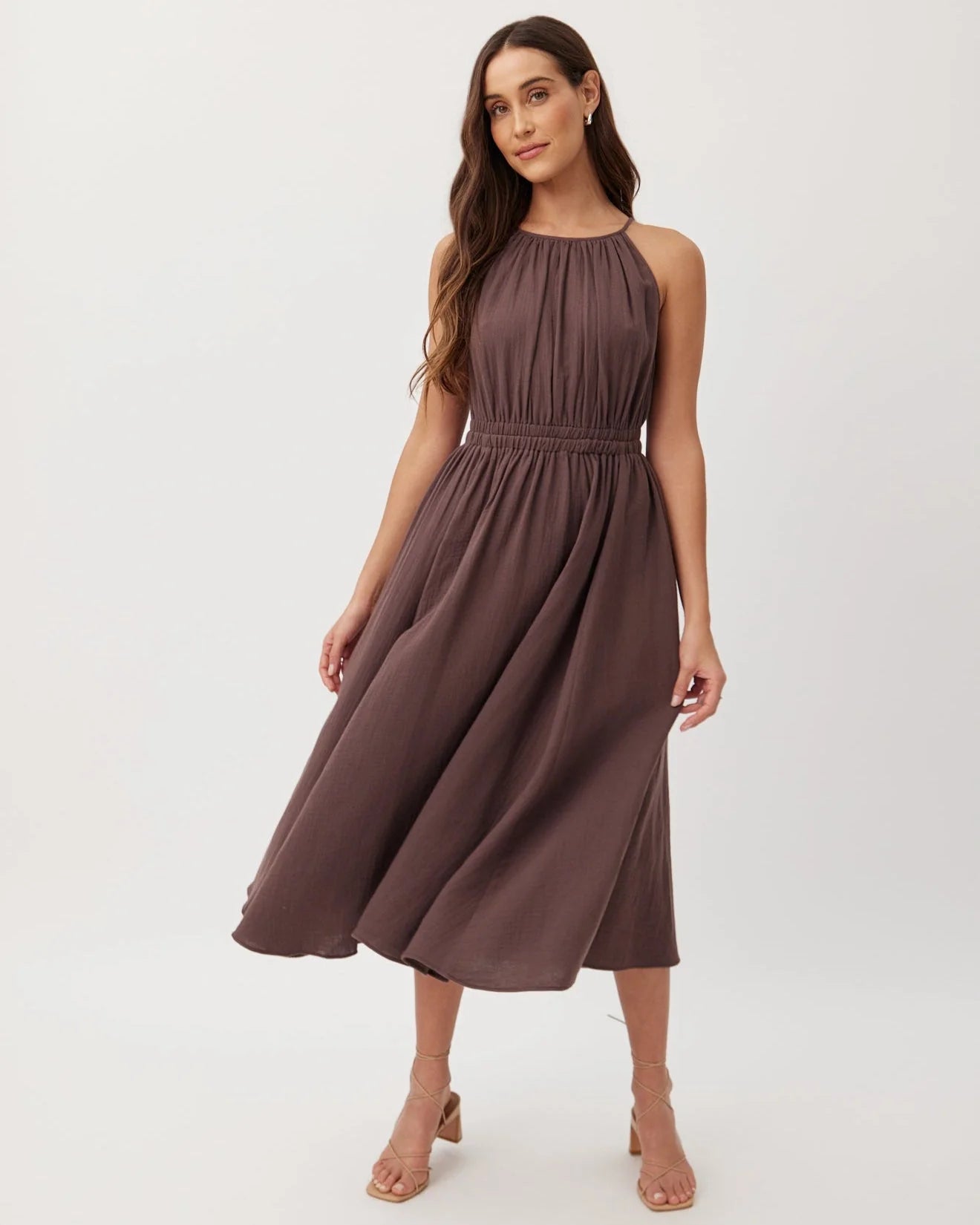 Bella Dahl | Cut Out Midi Halter Dress | Marrakech Brown | Vagabond | Apparel | Boutique