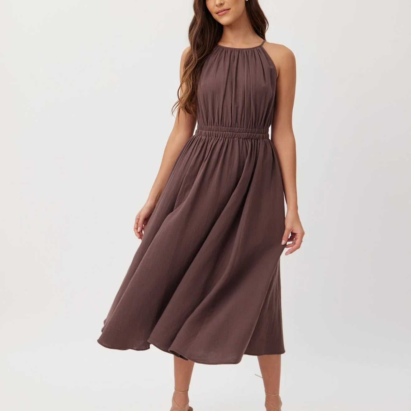 brown midi cut out dress Brown Midi Dress Cut Out Mesh