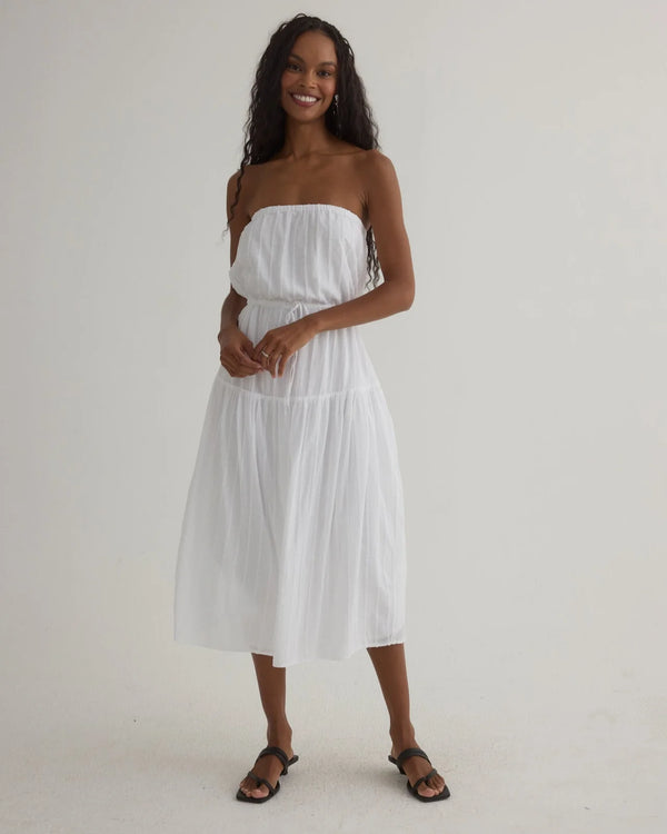 Ruffle Hem Midi Dress | White | L | Bella Dahl Ruffle Hem Midi Dress | White | L | Bella Dahl