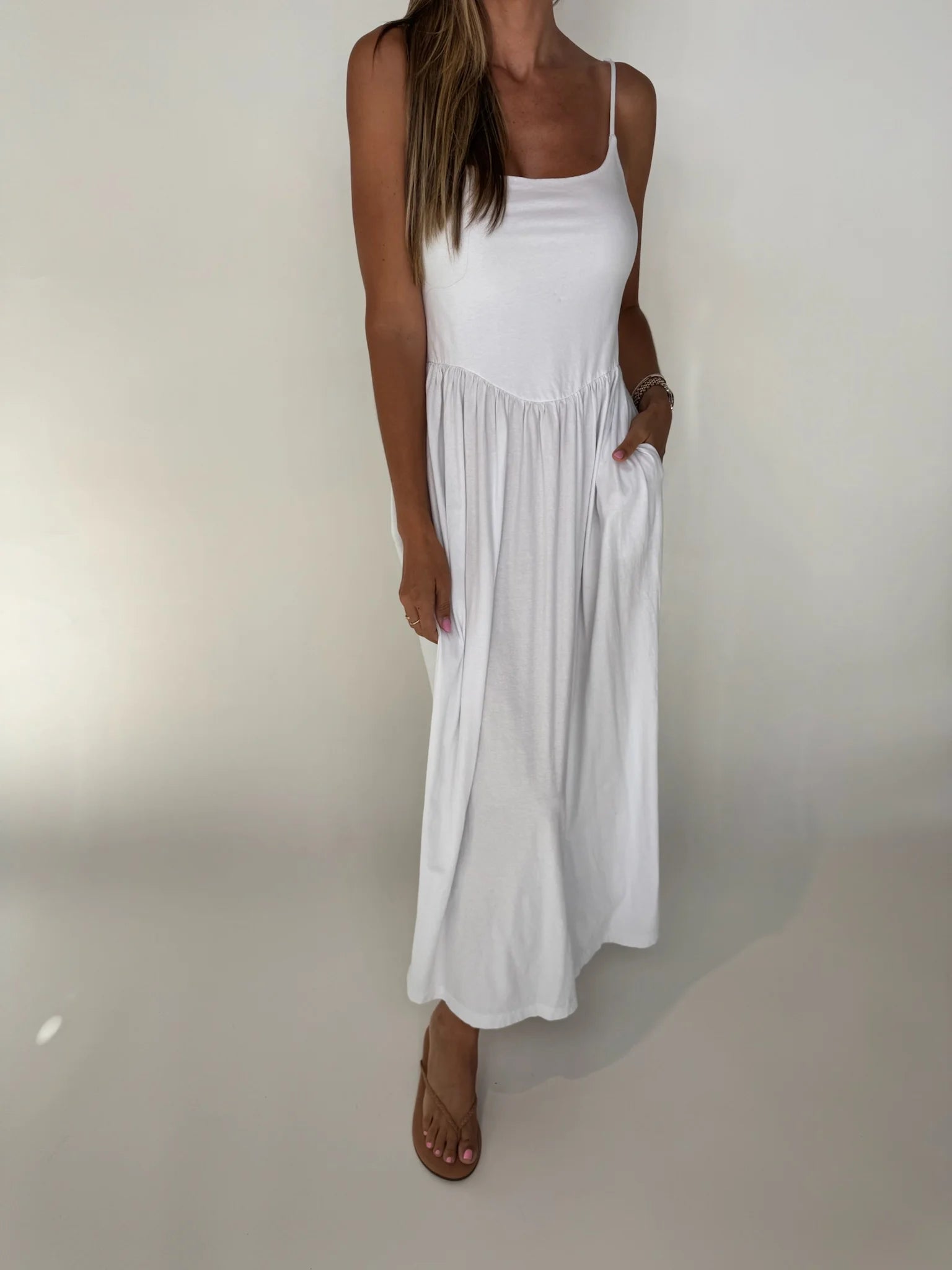 Bobi | Drop | Waist | Dress  | White | Close | Vagabond | Apparel | Boutique
