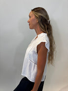 Bobi | Flutter Sleeve Split Neck Top | White | Vagabond | Apparel | Boutique