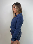 Bobi Long Sleeve Crop Polo Tee Pacific | Vagabond Apparel Boutique