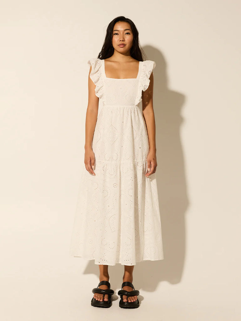 Kivari Clove Midi Dress White Broiderie | Vagabond Apparel Boutique
