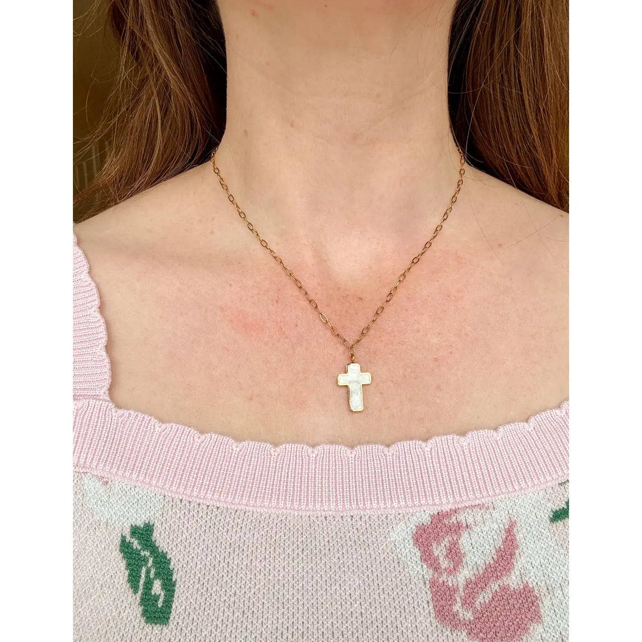 Elevated Faith | White Enamel Cross Necklace | Vagabond | Apparel | Boutique