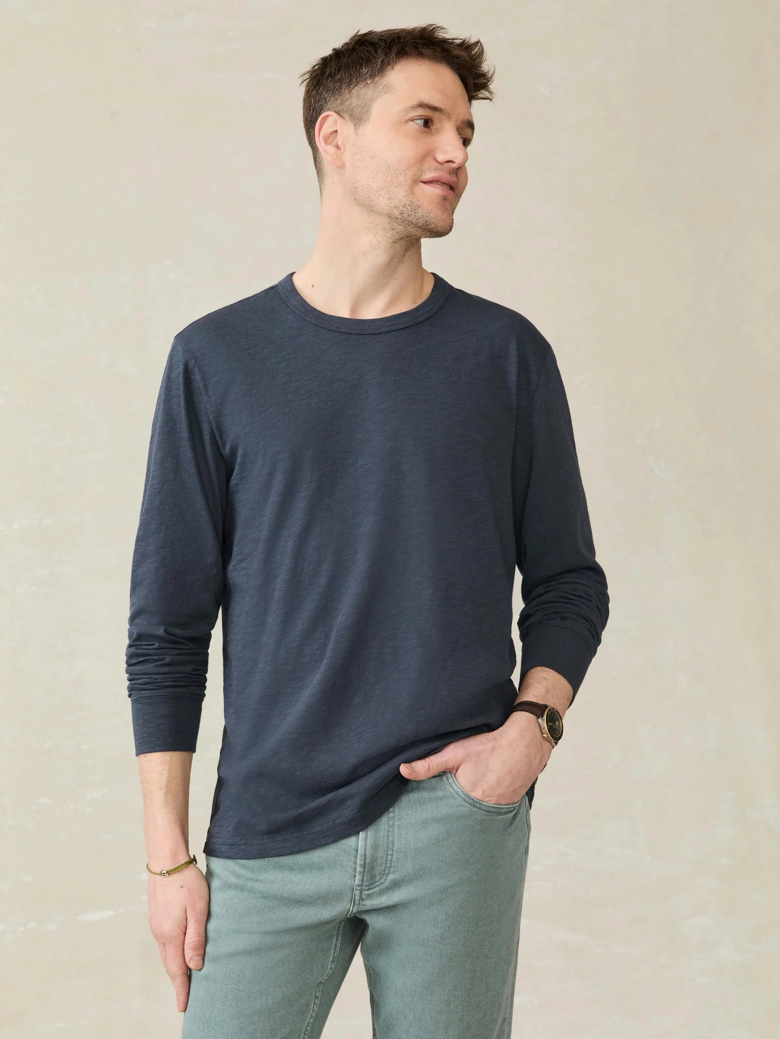 Faherty Men |  Long Sleeve Sunwashed Tee | Dune Navy | Vagabond | Apparel | Boutique