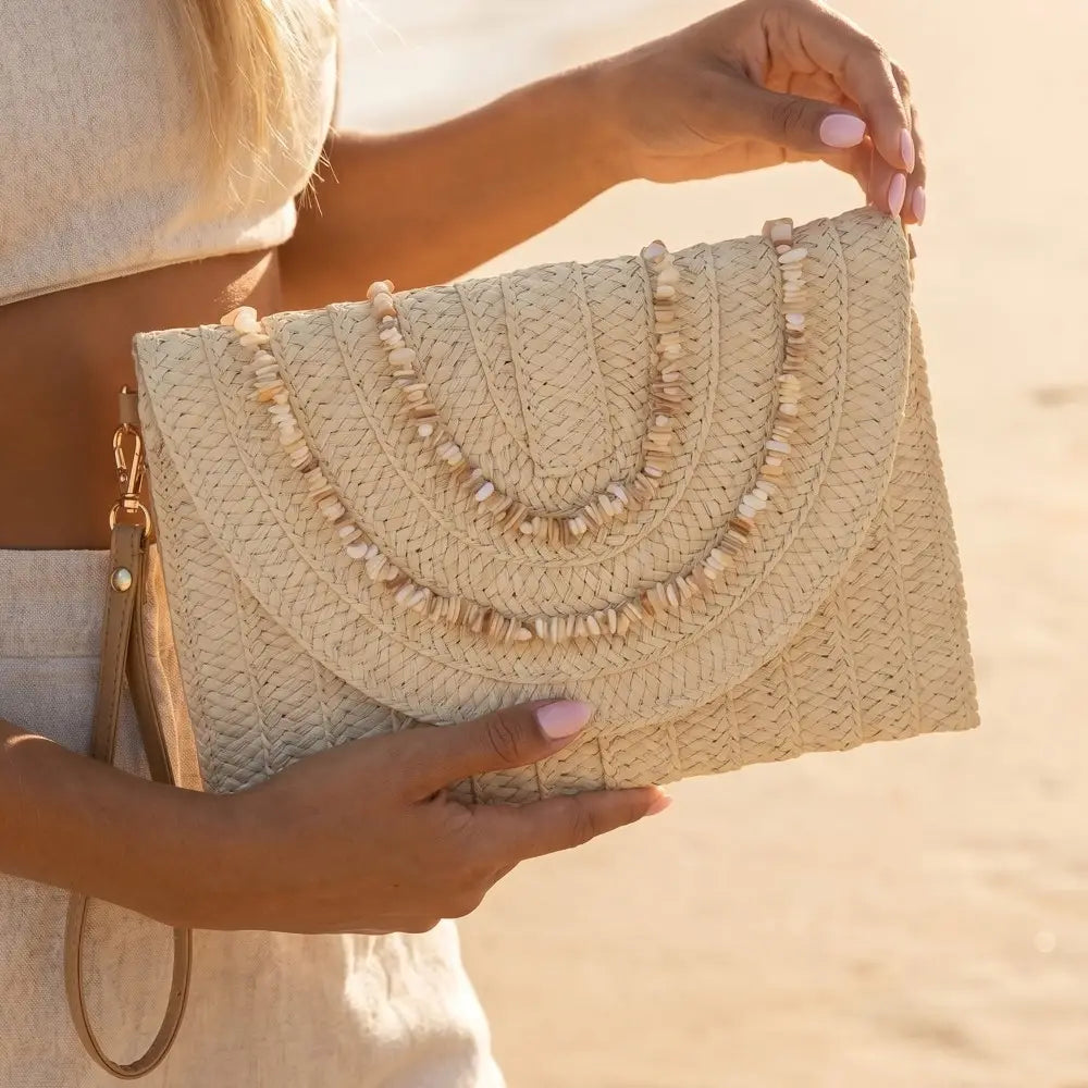 Fame |  Shell Beaded Woven Envelope Clutch | Vagabond | Apparel | Boutique