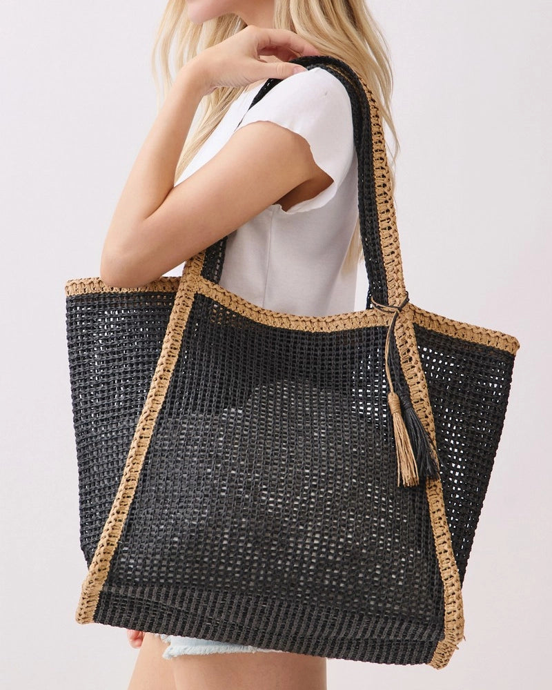 Fame | Two Tone Woven Straw Tote Bag | Vagabond | Apparel | Boutique