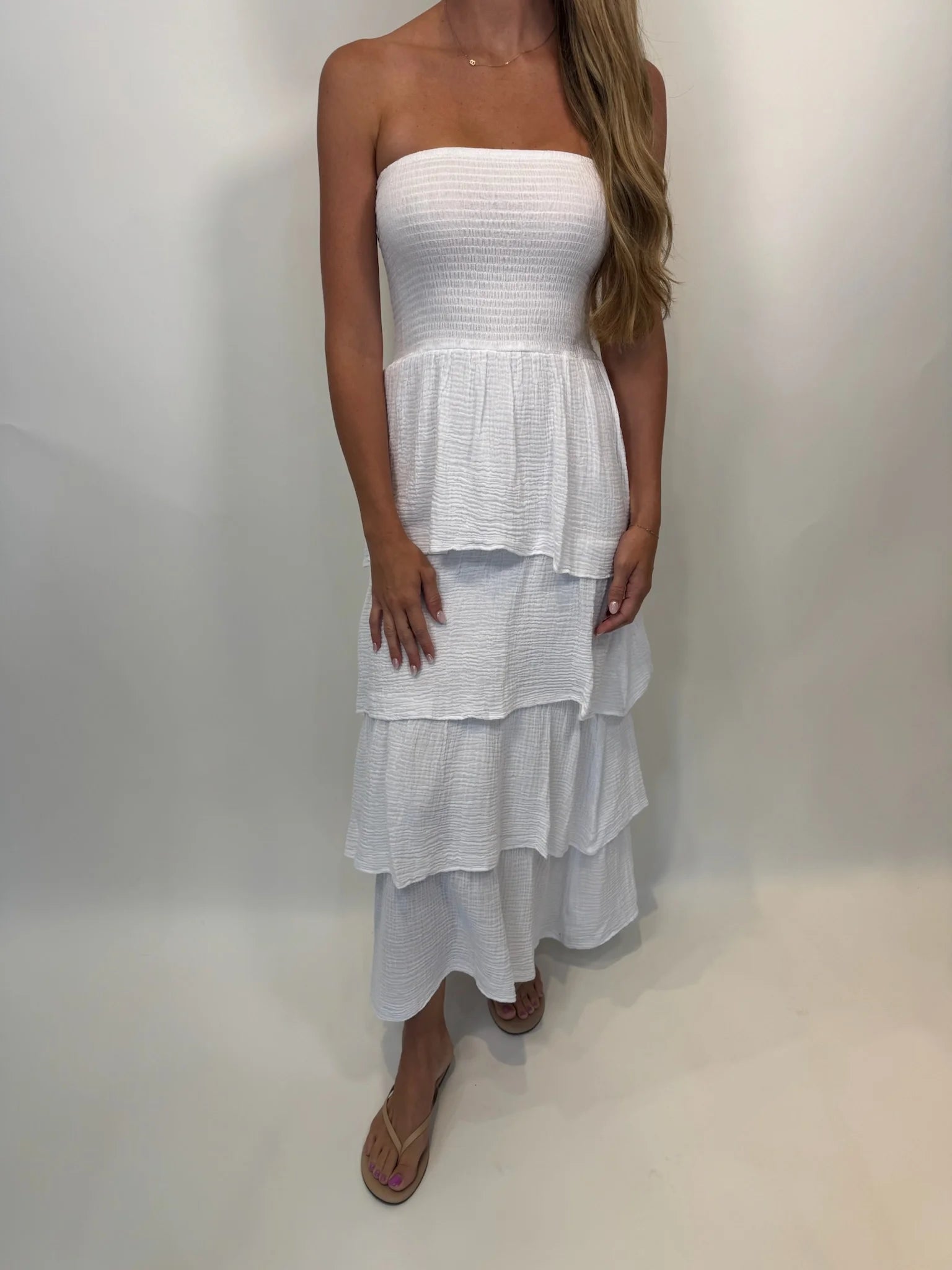 Felicite | Strapless Tiered Maxi | White| Vagabond | Apparel | Boutique