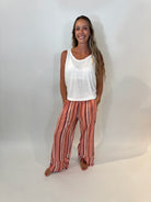 Free People | Days End Solar Linen Stripe Pant | Coral | Vagabond | Apparel | Boutique
