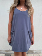 Free People | Hot Shot Mini Dress | Blue Indigo | Close | Vagabond Apparel 