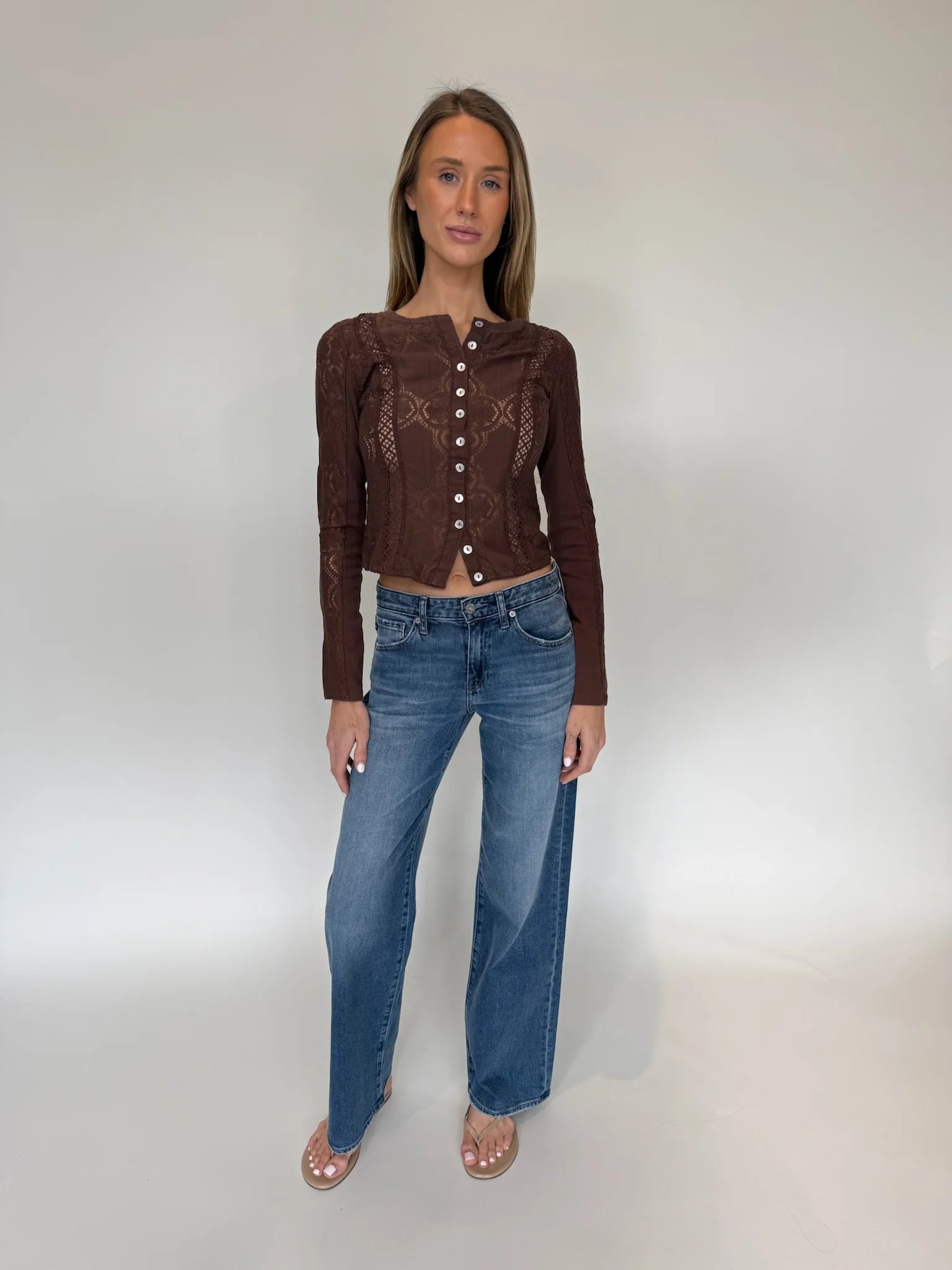 Free People | Jae Knit Long Sleeve Top | Front | Chicory Coffee | Model |  Vagabond | Apparel | Boutique