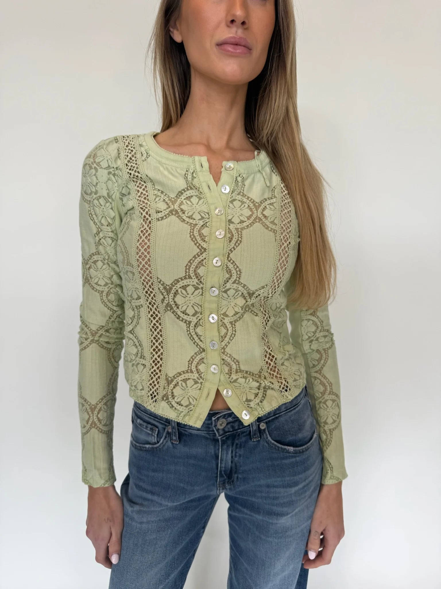 Free People | Jae Knit Long Sleeve Top | Front | Fresh Green | Vagabond | Apparel | Boutique