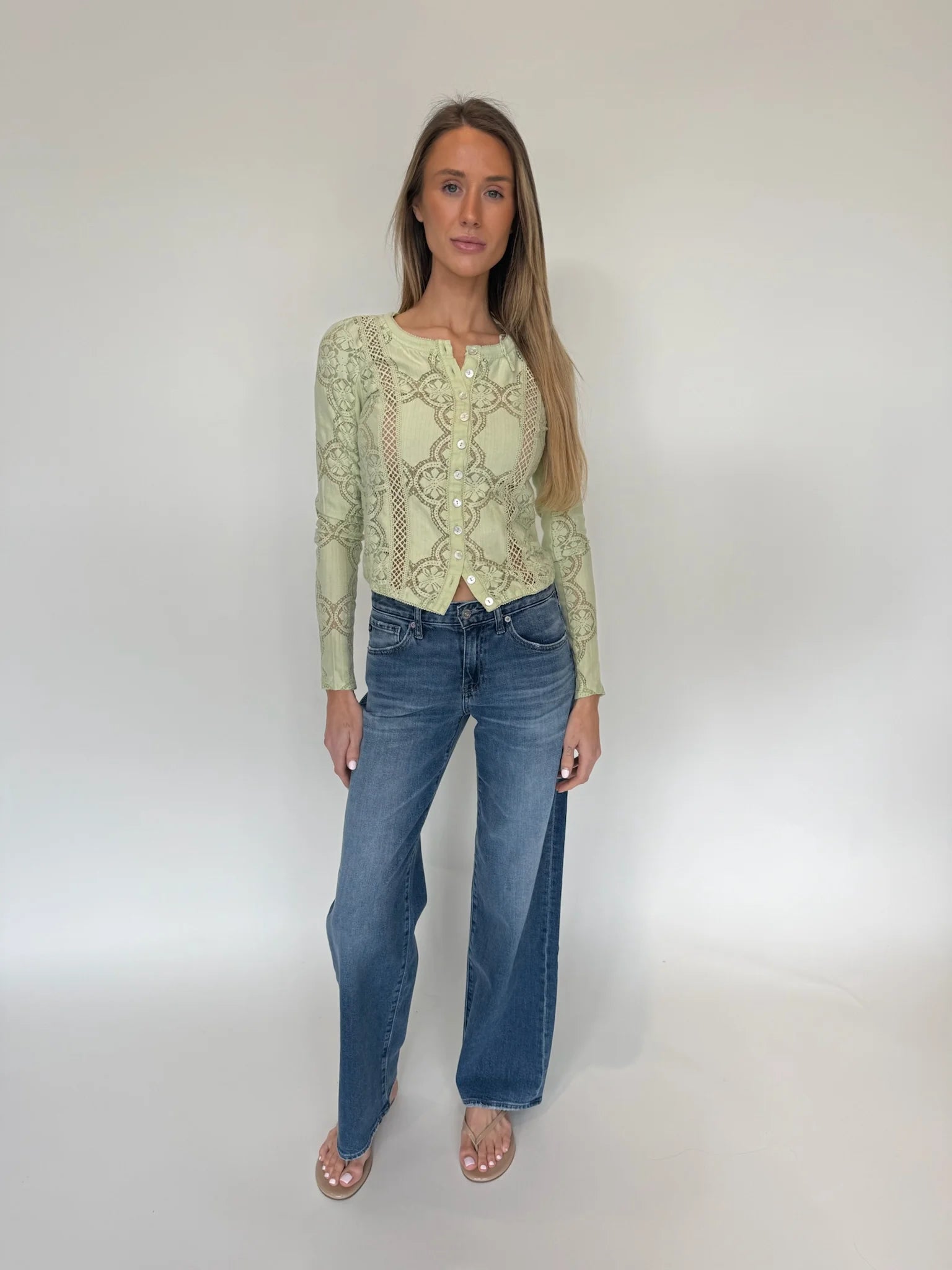 Free People | Jae Knit Long Sleeve Top | Front | Fresh Green | Model | Vagabond | Apparel | Boutique