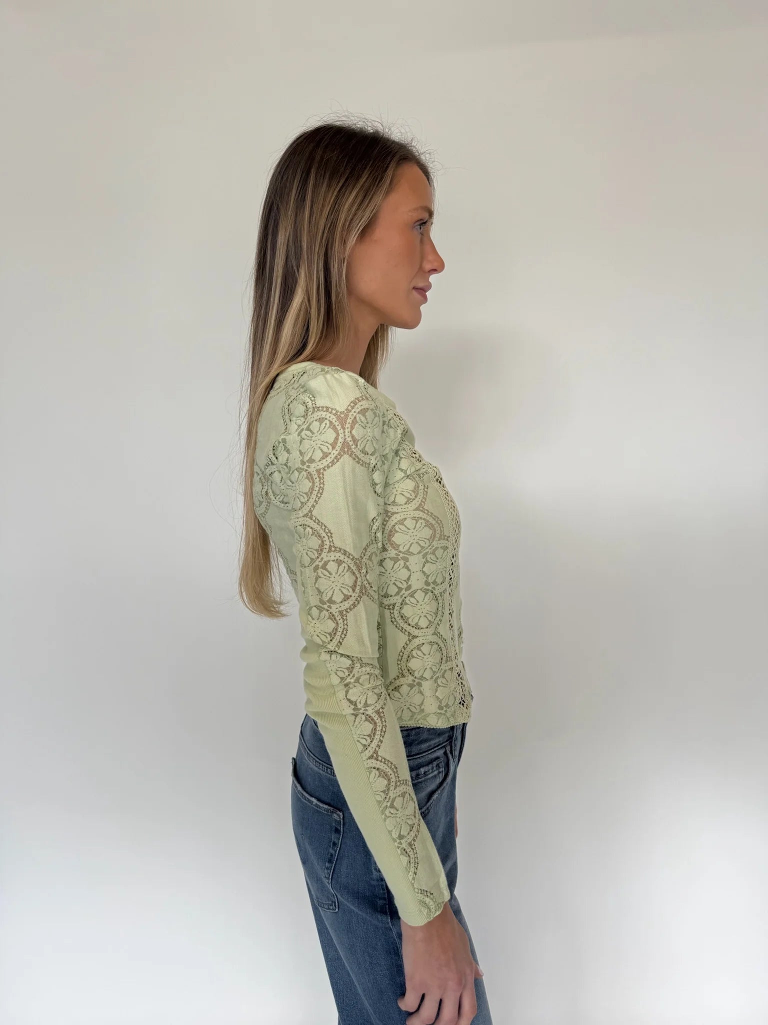 Free People | Jae Knit Long Sleeve Top | Front | Fresh Green | Side | Vagabond | Apparel | Boutique