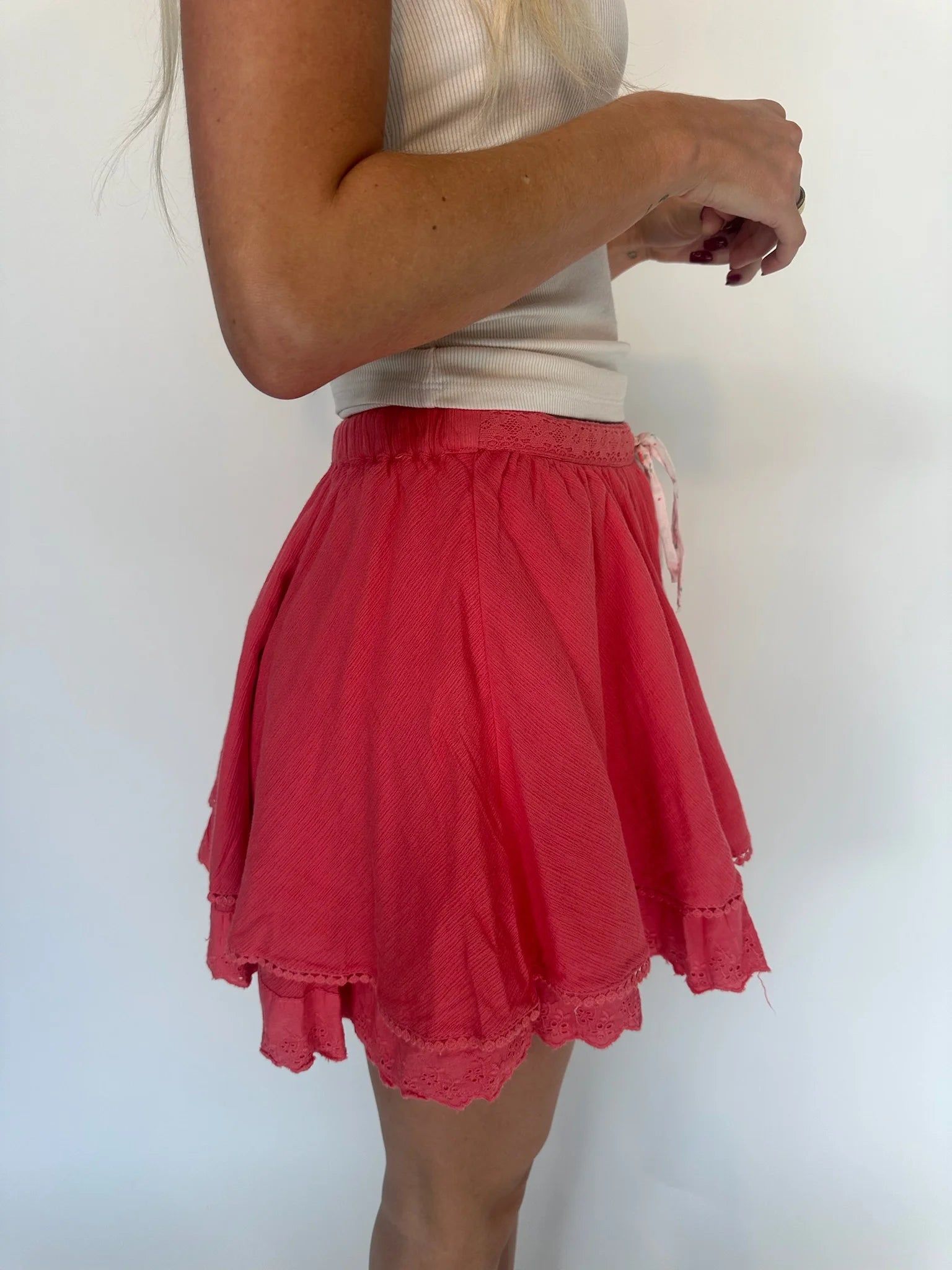 Free People | Lady Tulip | Mini Skirt | Coral | Side | Vagabond | Apparel | Boutique