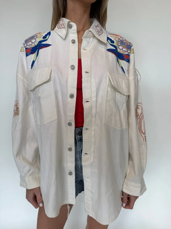 Free People Take Flight Embroidered Shirt