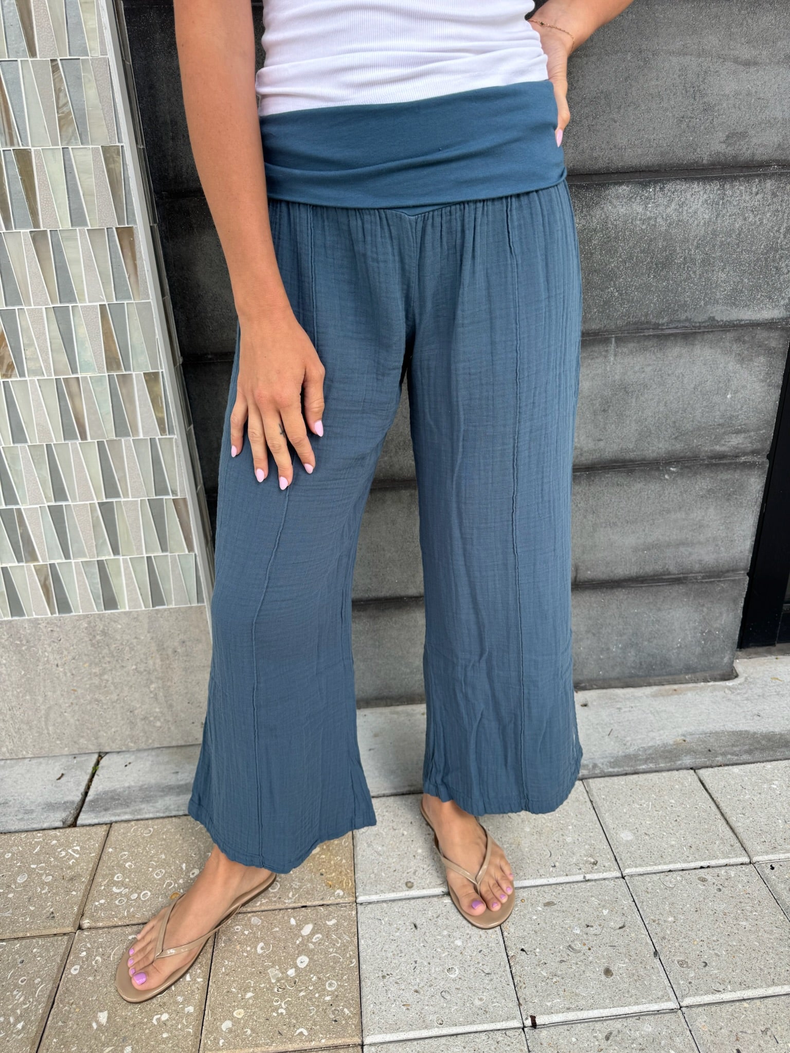 Fresh Laundry | Foldover Gauze Pant | Ocean | Vagabond | Apparel | Boutique