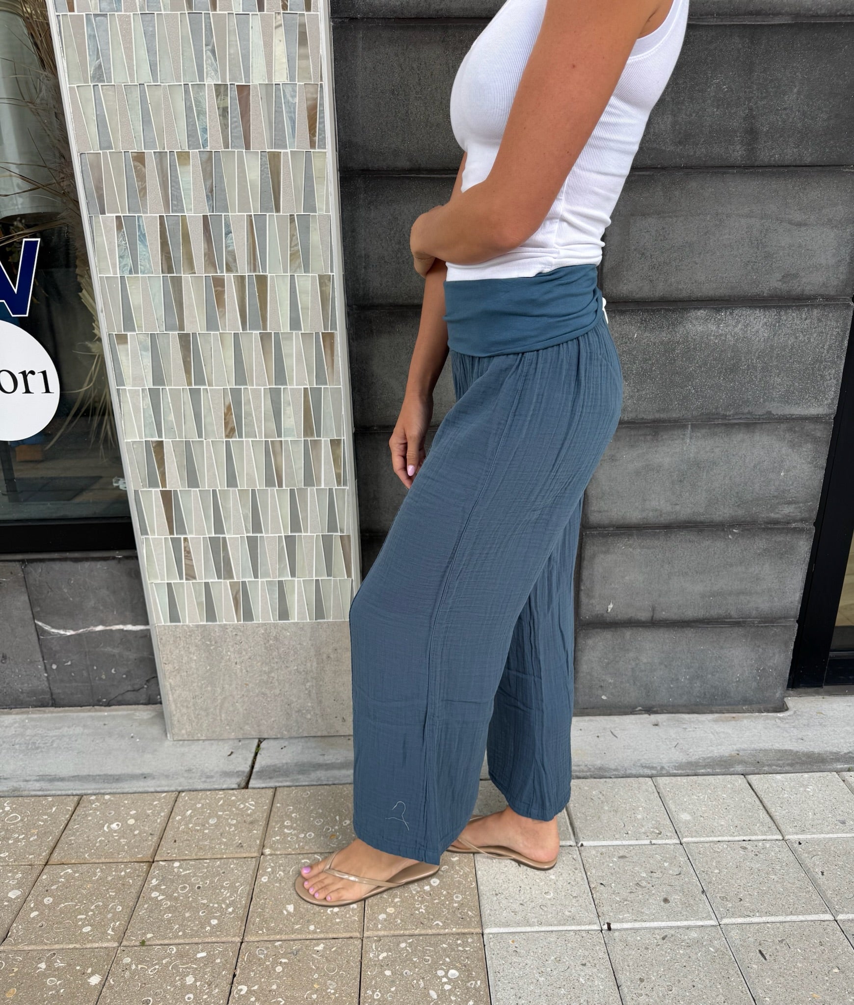 Fresh Laundry | Foldover Gauze Pant | Ocean | Side | Vagabond | Apparel | Boutique