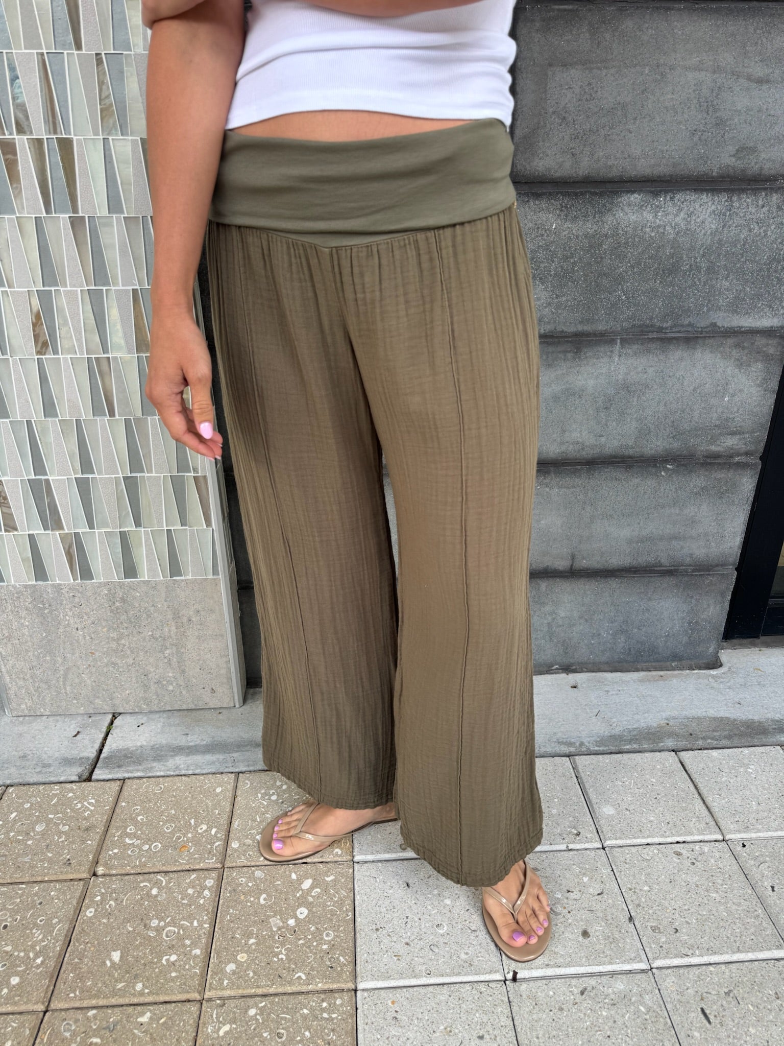 Fresh Laundry | Foldover Gauze Pant | Olive | Vagabond | Apparel | Boutique