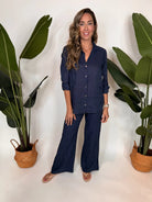 Fresh Laundry | Foldover Linen Pants | Navy | Model | Vagabond | Apparel | Boutique