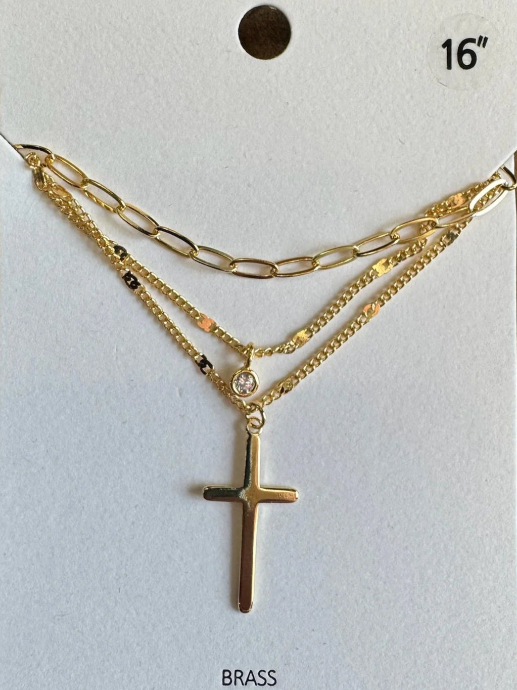 GSA | 3 Layered CZ Cross Pendant Necklace | Vagabond | Apparel | Boutique