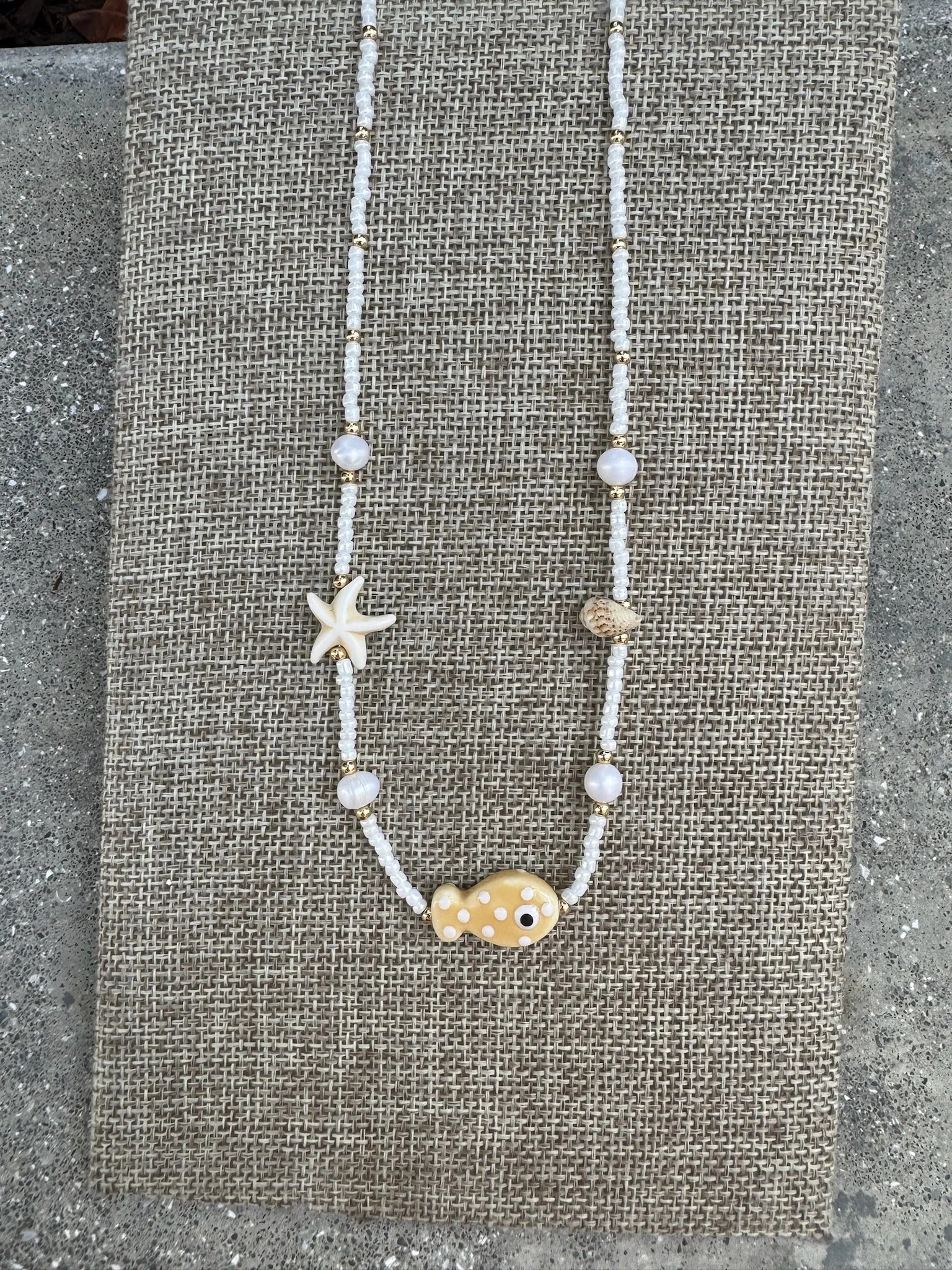 GSA | Pearl Bead Fish & Multi Charm Necklace | Vagabond | Apparel | Boutique