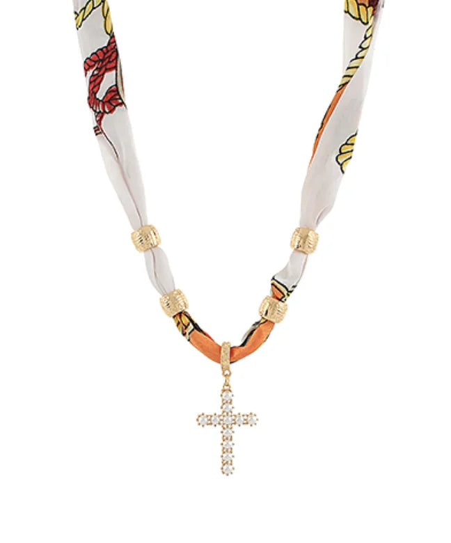 GSA | Pearl & Cross Charm Scarf Necklace | Vagabond | Apparel | Boutique