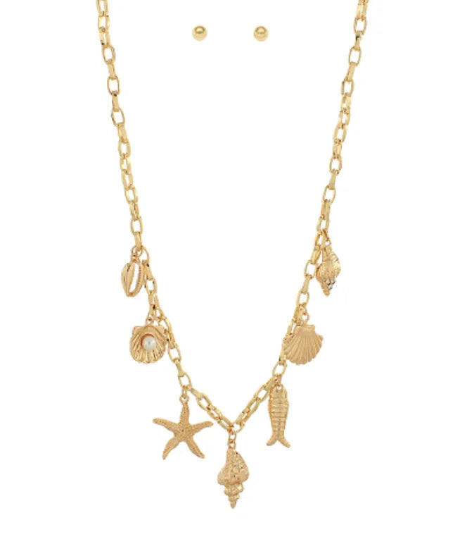 GSA | Pearl in Shell & Sealife Multi Charm Necklace | Vagabond | Apparel | Boutique
