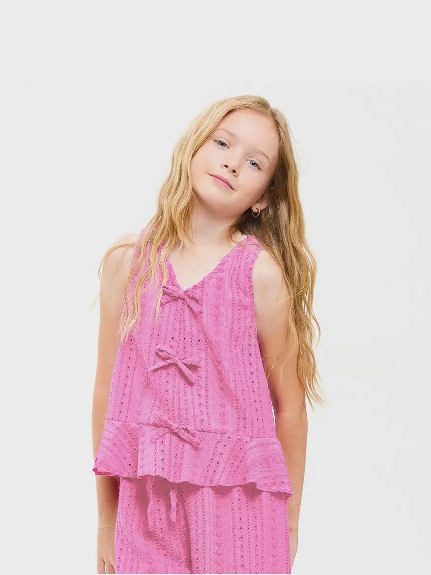 Good Girl Embroidered Eyelet Ruffled Vest