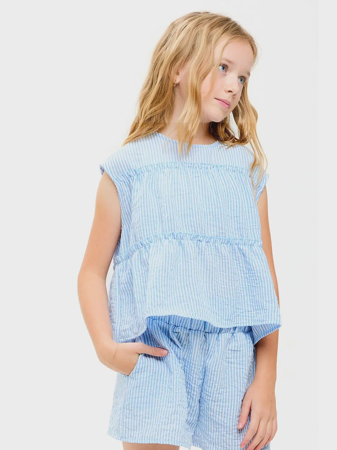 Good Girl Striped Gauze Tiered Ruffle Top