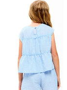Good Girl |  Striped Gauze Tiered Ruffle Top | Back | Vagabond | Apparel | Boutique