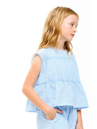 Good Girl |  Striped Gauze Tiered Ruffle Top | Side | Vagabond | Apparel | Boutique