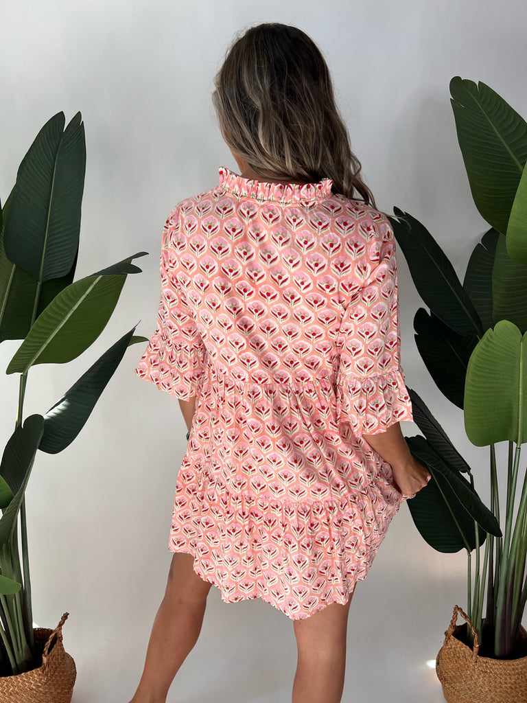 Sole Cotton Milano Dress Poppy Print Coral