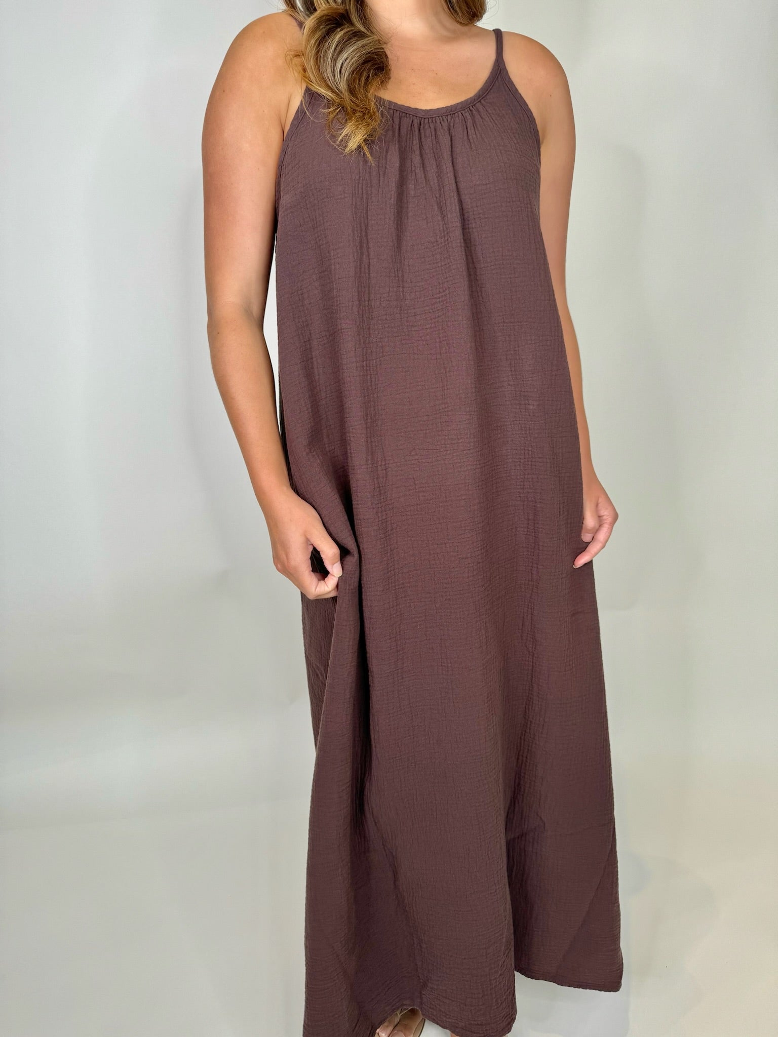 Bobi Cami Low Back Maxi Dress Umber