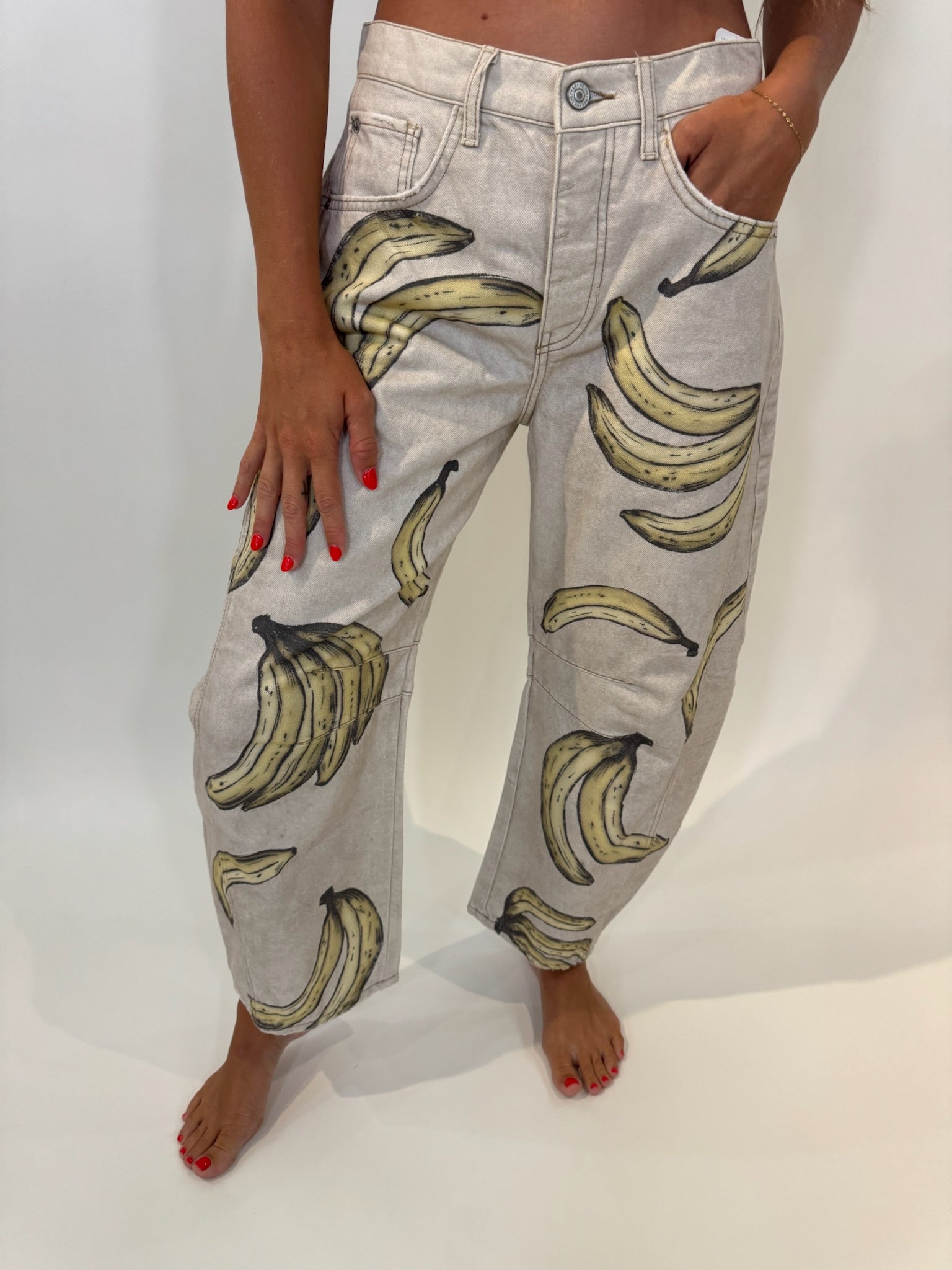Free People Good Luck Printed Barrel Jean