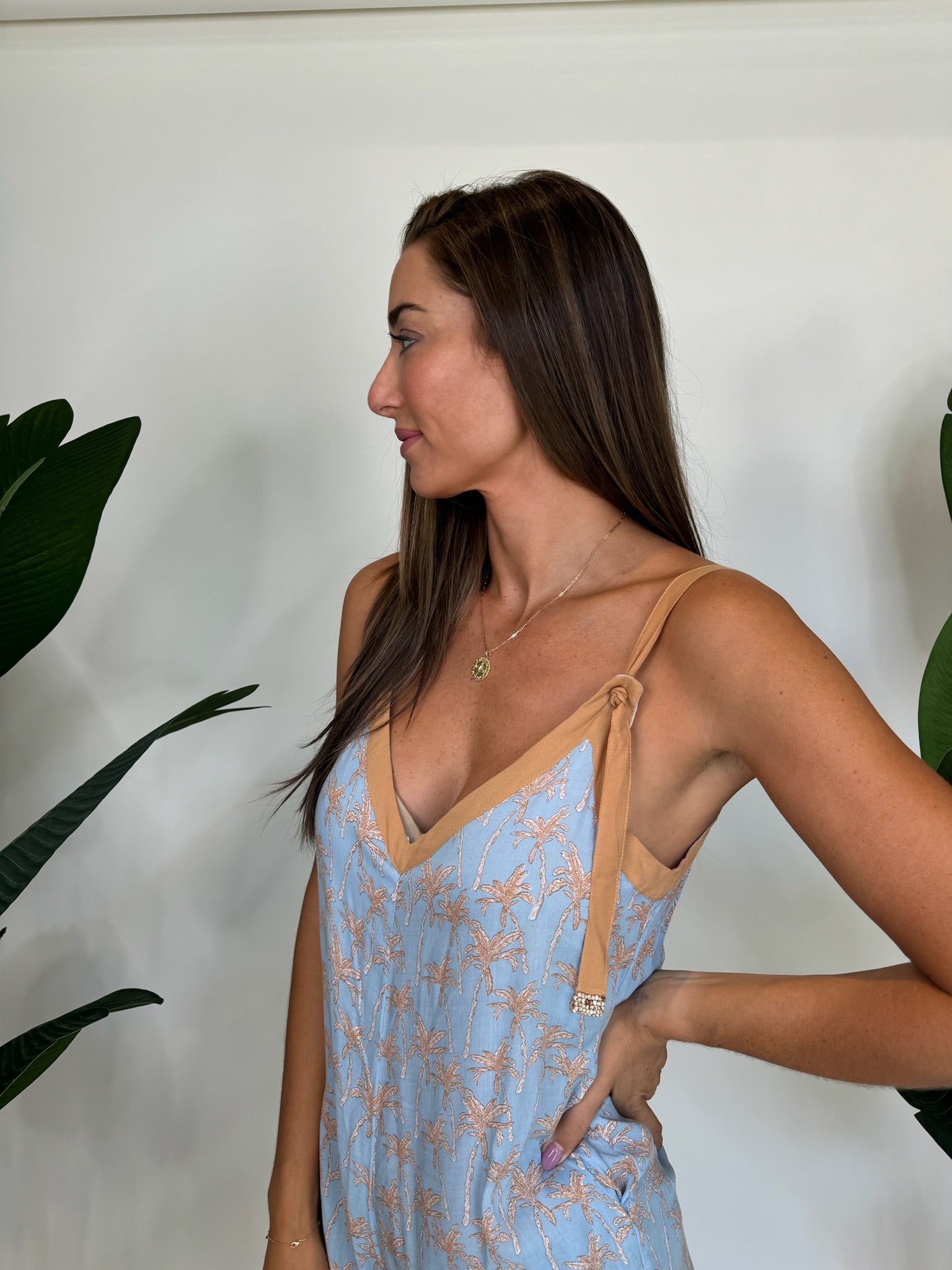 Khush Topazio Romper Palm Sky Blue | Vagabond Apparel Boutique