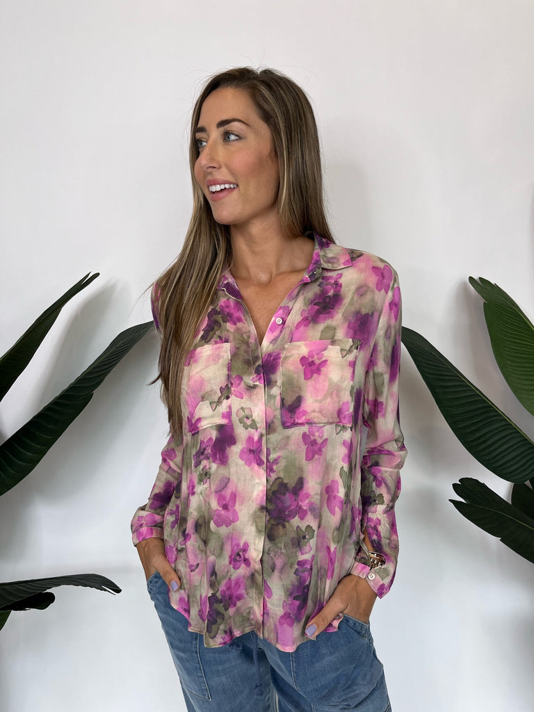 Bella Dahl Full Button Down Hipster Shirt Floral Camo Print
