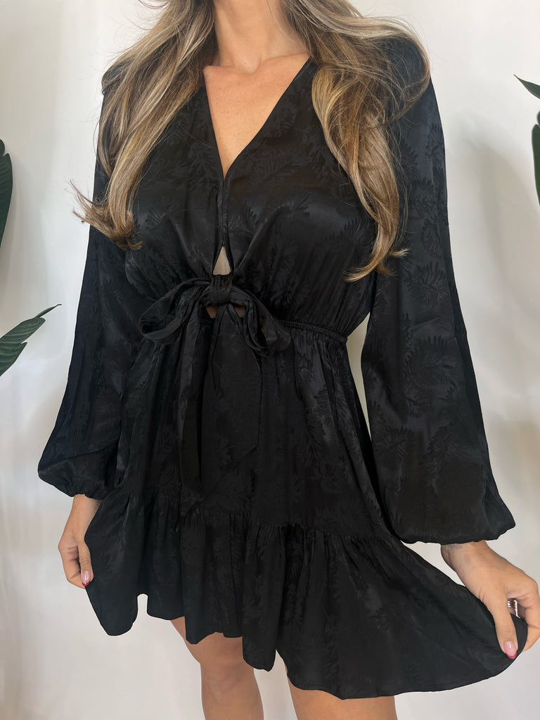 Kivari Yasmin Tie Front Mini Dress Black