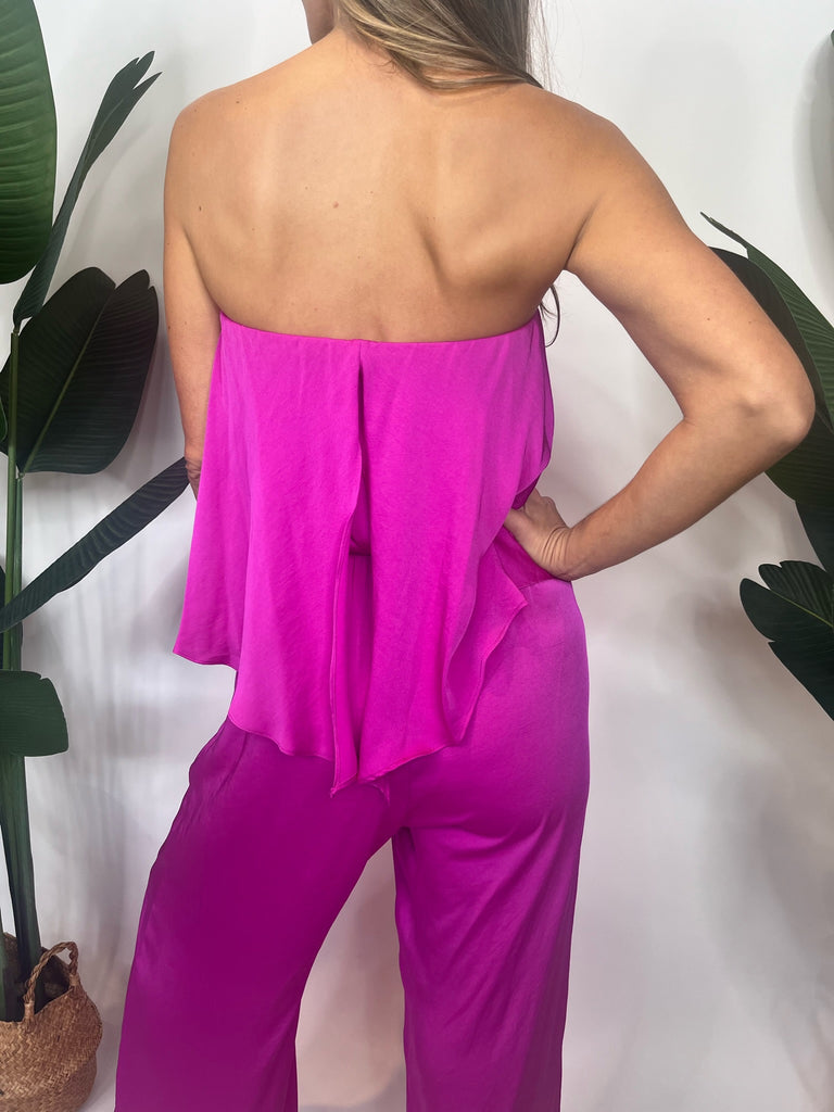 KLD Washed Cascade Strapless Jumpsuit Orchid
